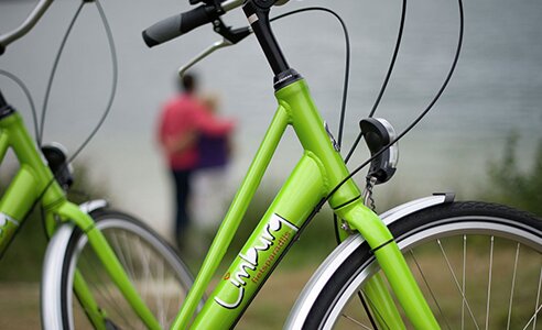 Groene Limburg fietsparadijs fiets met een koppel in de achtergrond